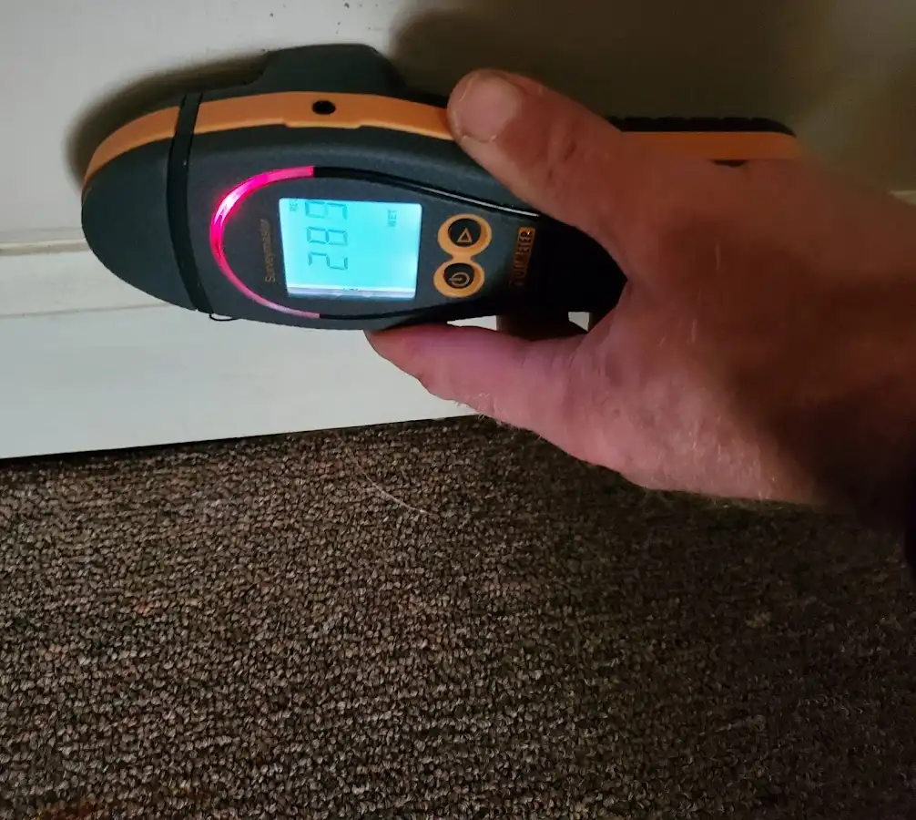 Moisture detection at baseboard during Storm Damage Restoration in East Lansing